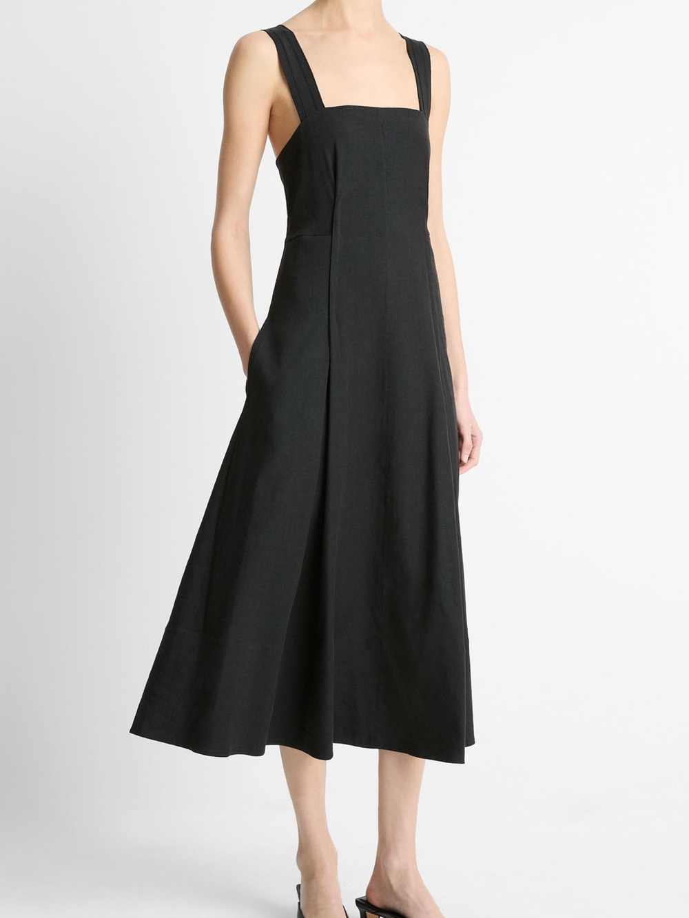 Vince Black Square-Neck Linen Blend Midi Dress - size 0 - NWT